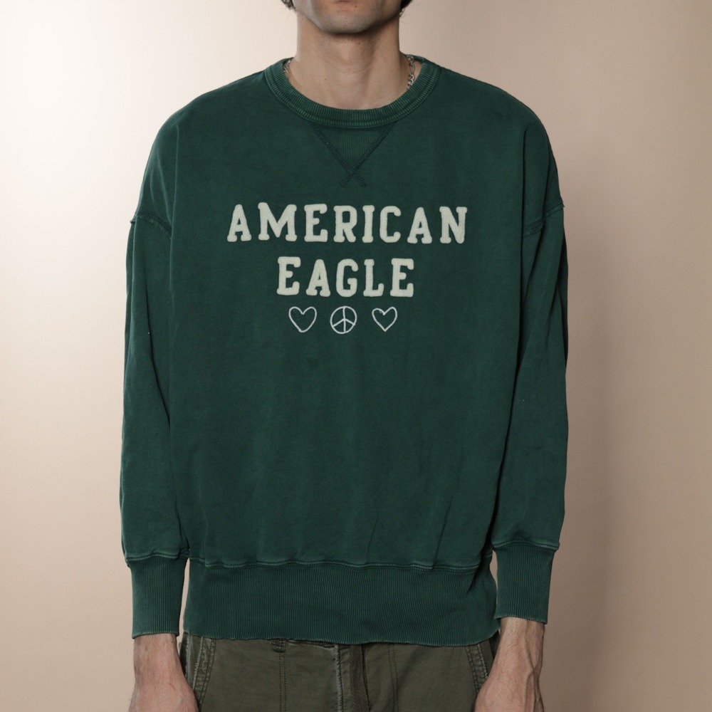 Y2k American Eagle Outfitters Green Peace Love Crewneck Sweatshirt Womens Small